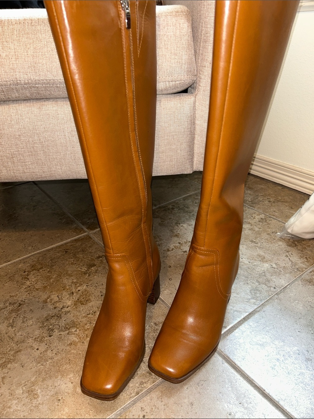 Nine West Knee High Boots Brown Leather